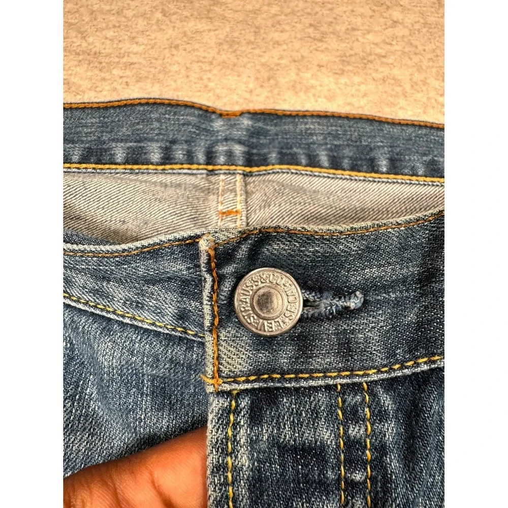 Levis 501 Jeans Mens 36x34 Blue Distressed Denim Cotton Button Fly Straight Leg